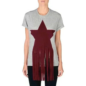 Stella Mccartney Grey Embellished Star Fringed Rodeo T-Shirt Women's Medium